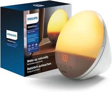 Philips Wake-up Light, farbige Sonnenaufgangssimulation, 20 Lichtstärken, 7 natürliche Klänge, Mitternachtslicht (Modell HF3531/01) [Energieklasse G]